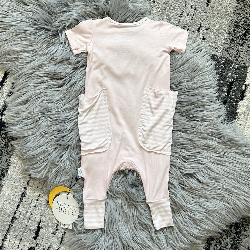 Moon + Beck Toddler‎ Bamboo Pink Romper 0-3 Month W/Pockets One Piece Jumpsuit